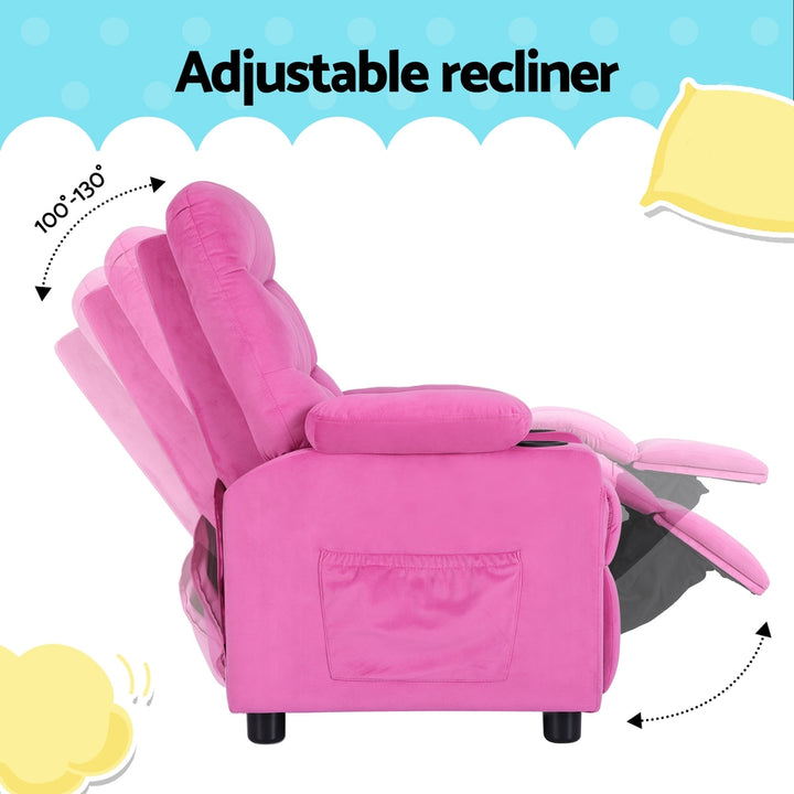 Keezi Kids Recliner Chair Pink Velvet Sofa Lounge Couch Children Charis Armchair