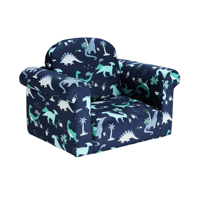 Keezi Kids Sofa 2 Seater Children Flip Open Couch Lounger Armchair Dinosaur Navy