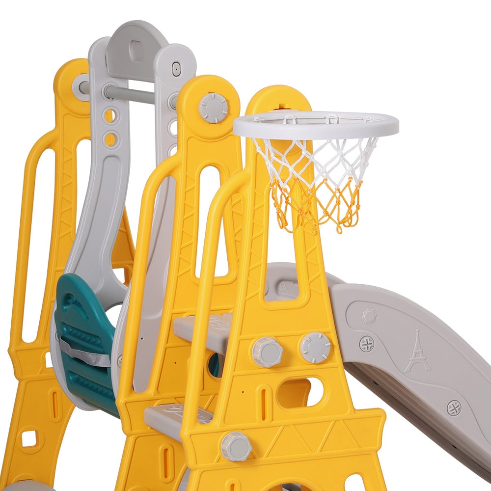 Keezi Kids Slide Swing Set Basketball Outdoor Toys Adjustable Height 140cm Green