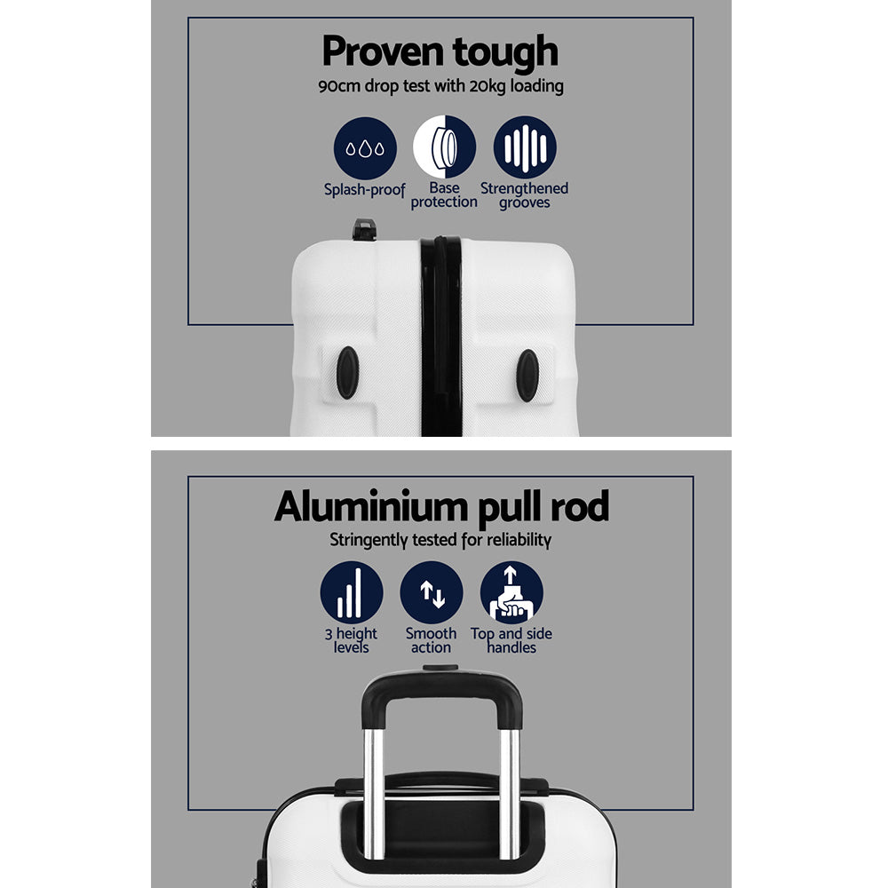 Wanderlite 3pcs Luggage Trolley Travel Suitcase Set TSA Hard Shell Case Strap White