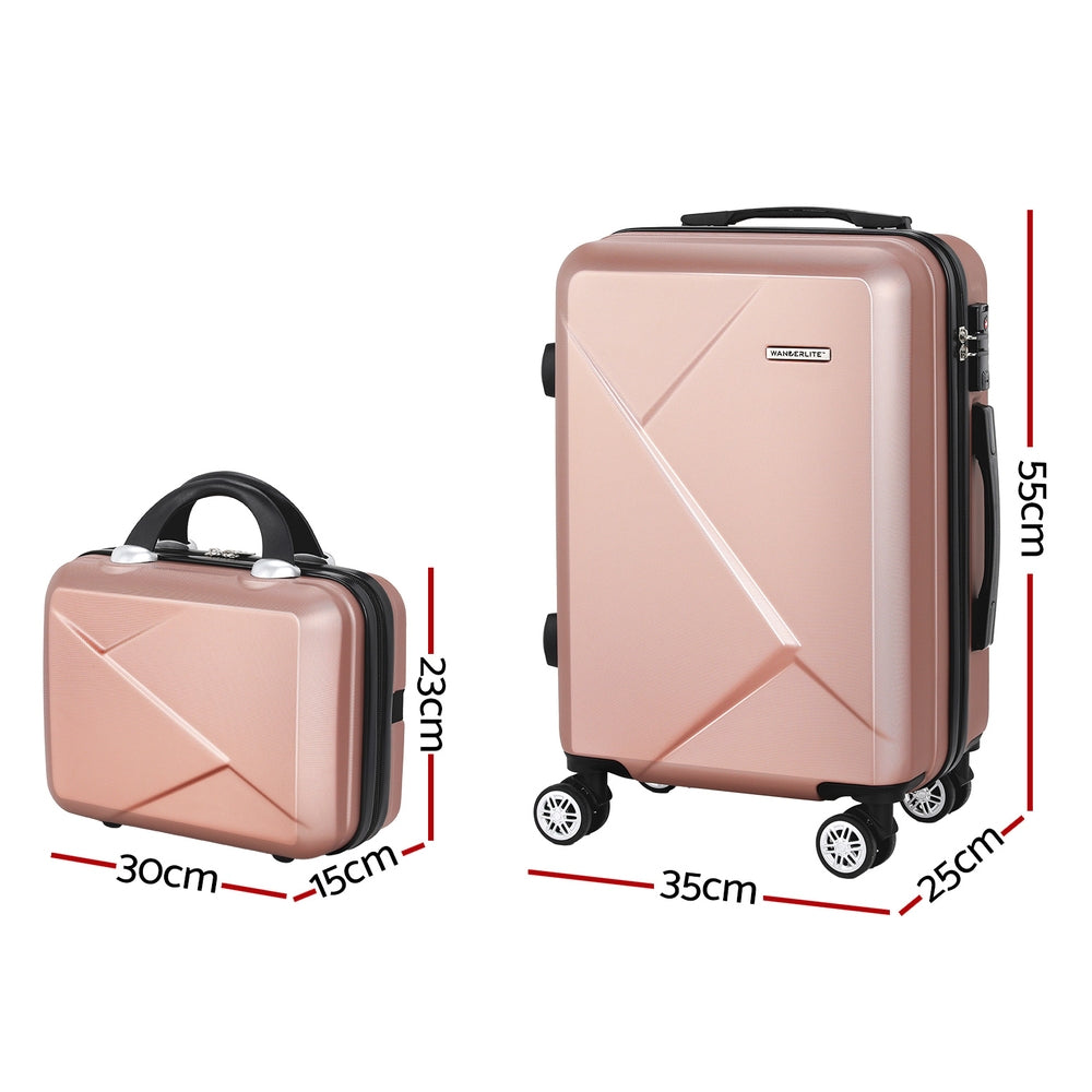 Wanderlite 2pc Luggage 12" 20" Trolley Travel Suitcase Storage Carry On TSA Lock Rose Gold