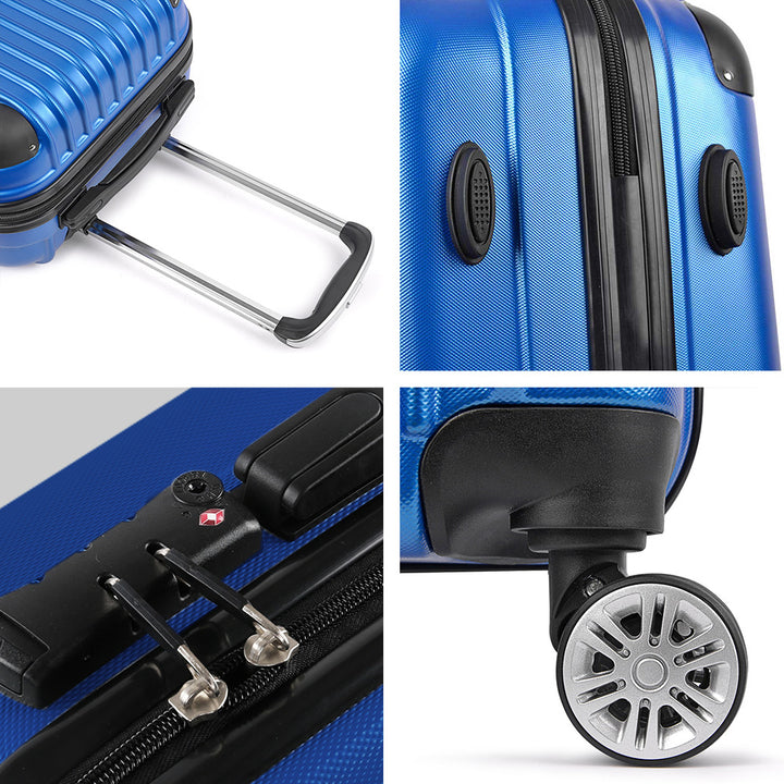 Wanderlite 3pcs LuggageTrolley Set Travel Suitcase Storage Organiser Carry On Hard Case TSA Lightweight Blue