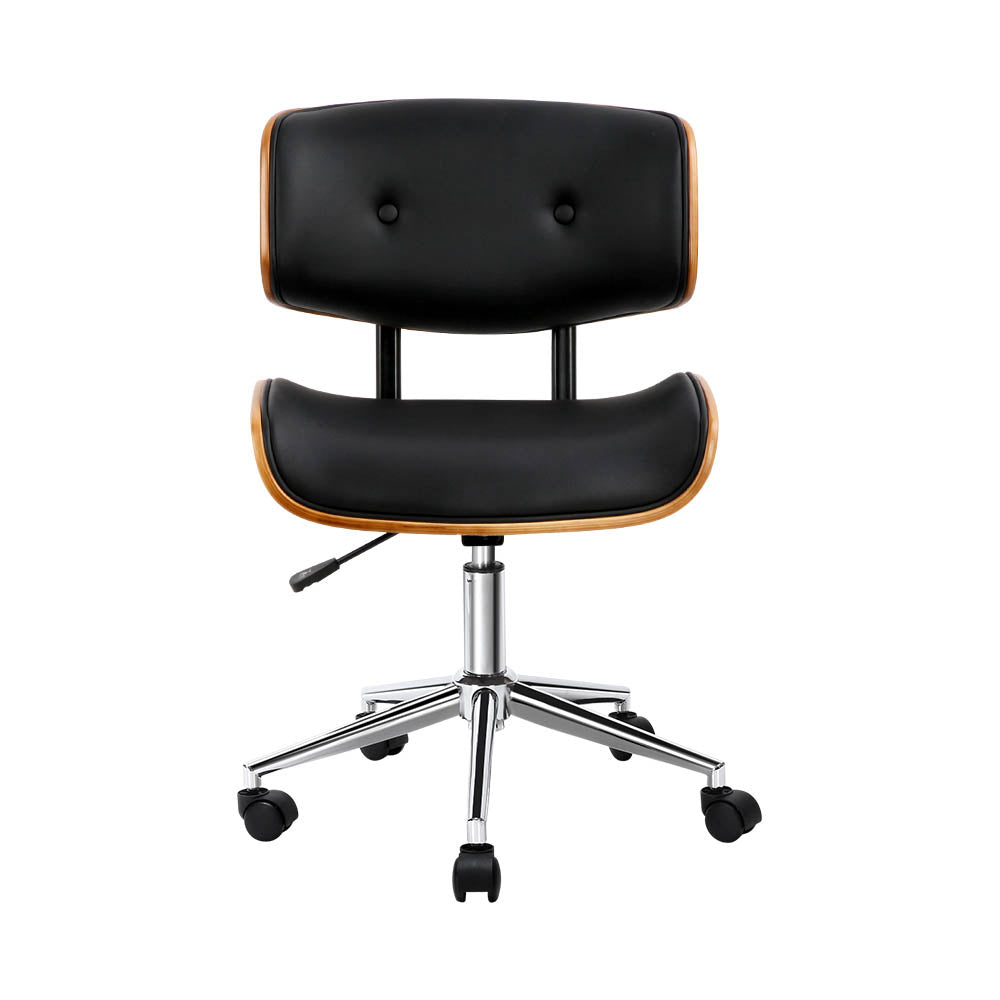 Artiss Wooden Office Chair PU Seat Black Brown