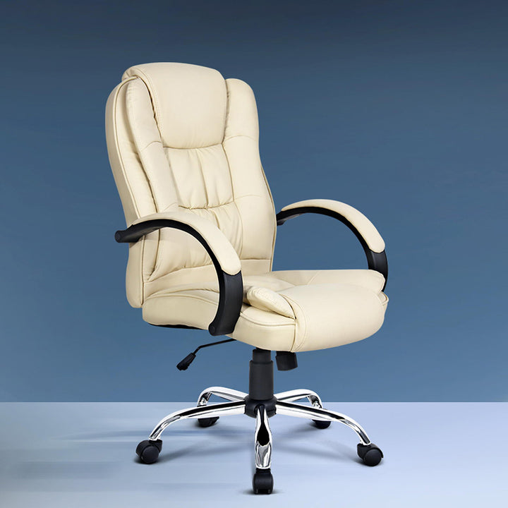 Artiss Executive Office Chair Leather Tilt Beige