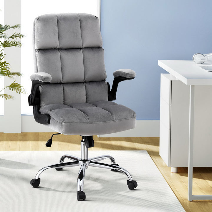 Artiss Office Chair Velvet Seat Racing Gaming Computer Desk Chairs Armrest Grey