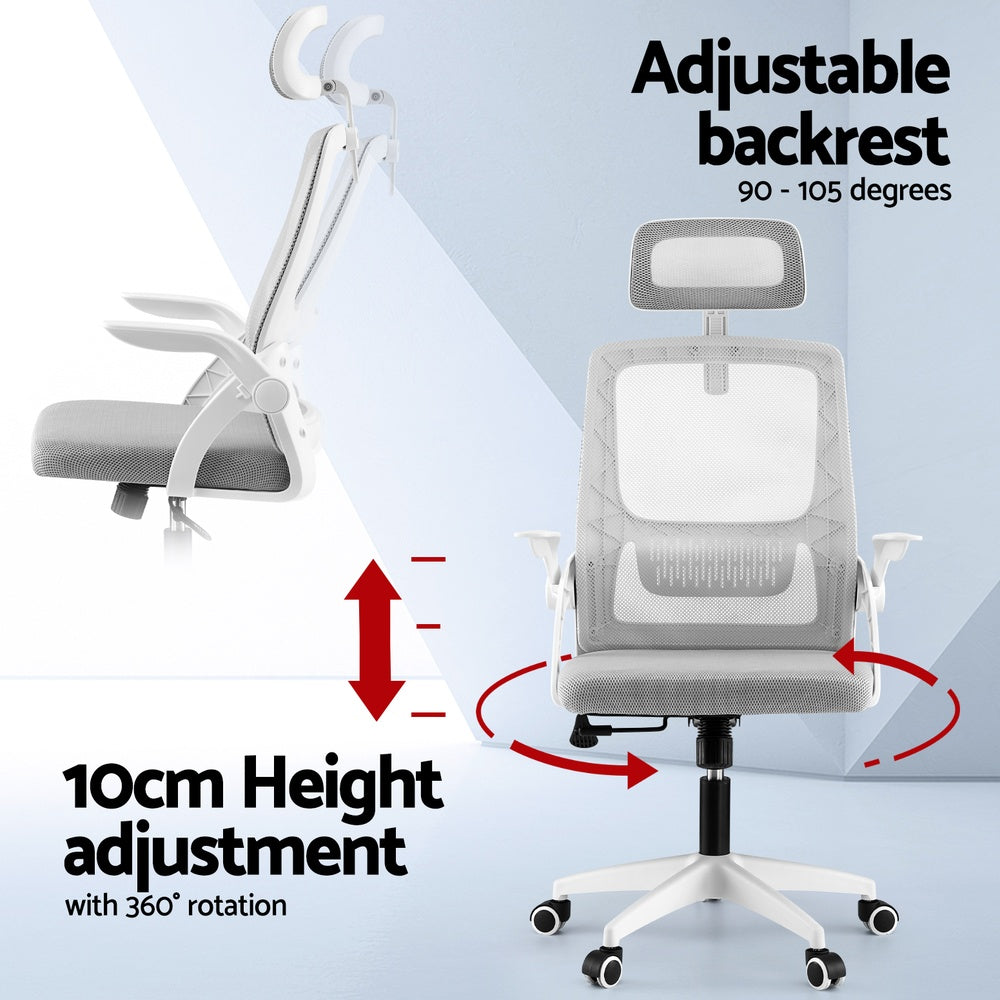 Artiss Ergonomic Office Chair Computer Desk Chairs Headrest Adjustable Grey