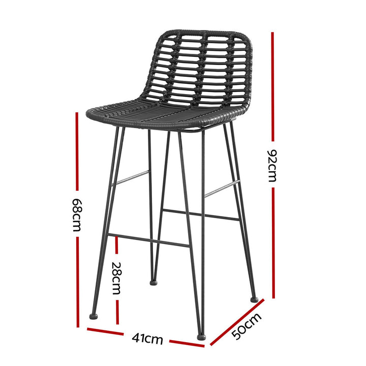 Gardeon 2pcs Outdoor Bar Stools Wicker Dining Chair Bistro Patio Balcony Black