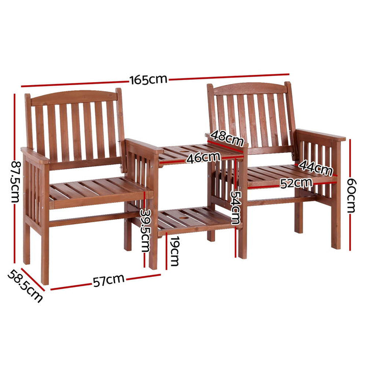 Gardeon Outdoor Garden Bench Loveseat Wooden Table Chairs Patio Furniture Brown