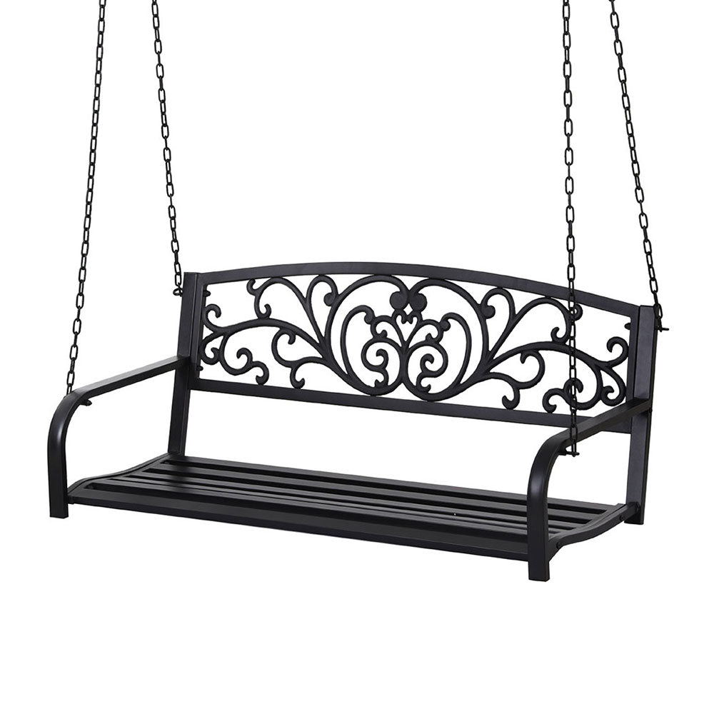 Gardeon Outdoor Porch Swing Chair Patio Furniture Floral Backrest 2 Seater Black