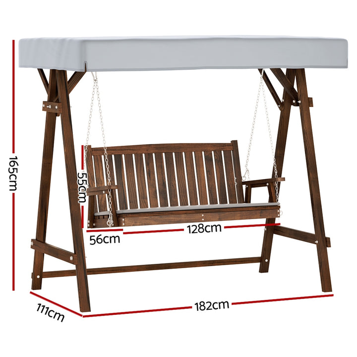 Gardeon Wooden Swing Chair Garden Bench Canopy 3 Seater Outdoor Furniture