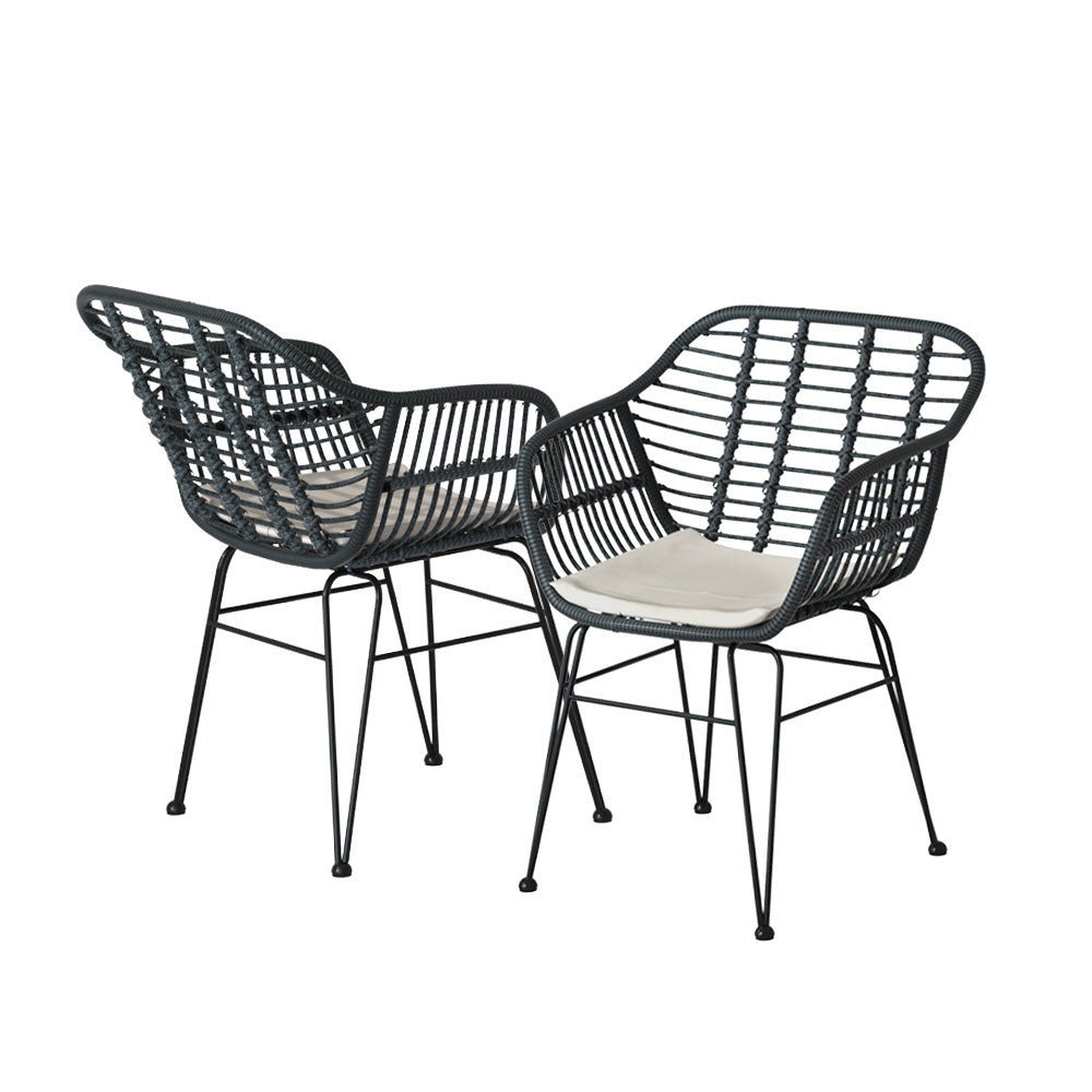 Gardeon 3PC Outdoor Furniture Bistro Set Lounge Setting Table Chairs Cushion Patio Grey