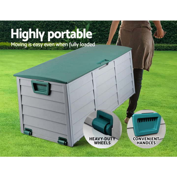 Gardeon Outdoor Storage Box 290L Lockable Organiser Garden Deck Shed Tool Green