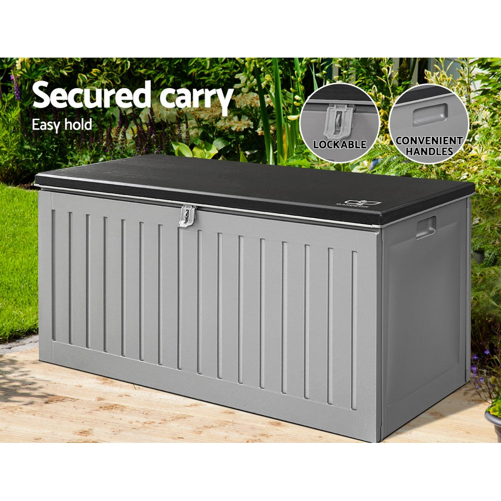 Gardeon Outdoor Storage Box 270L Container Lockable Garden Bench Tool Shed Grey