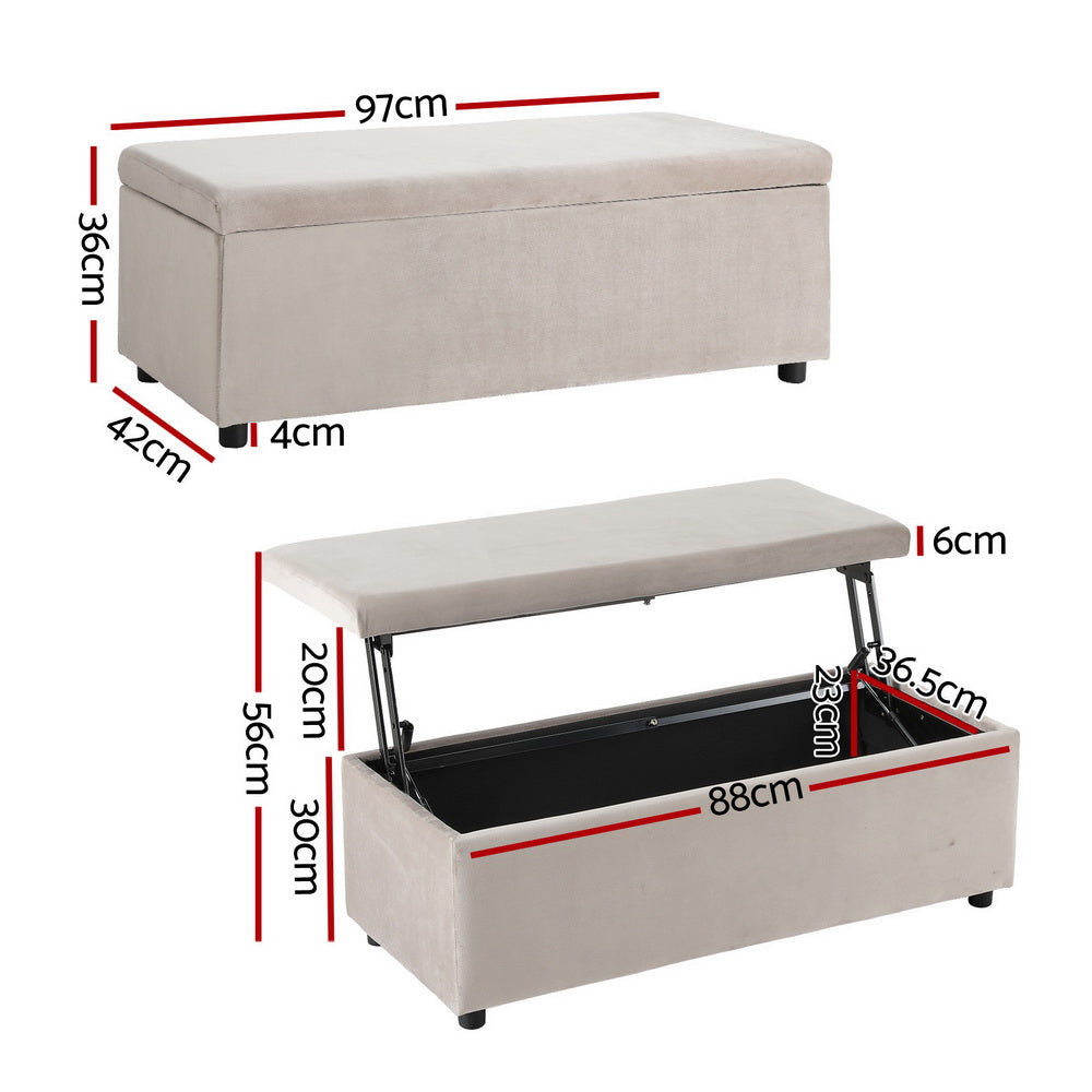 Artiss Storage Ottoman Blanket Box Table 97cm Velvet Taupe