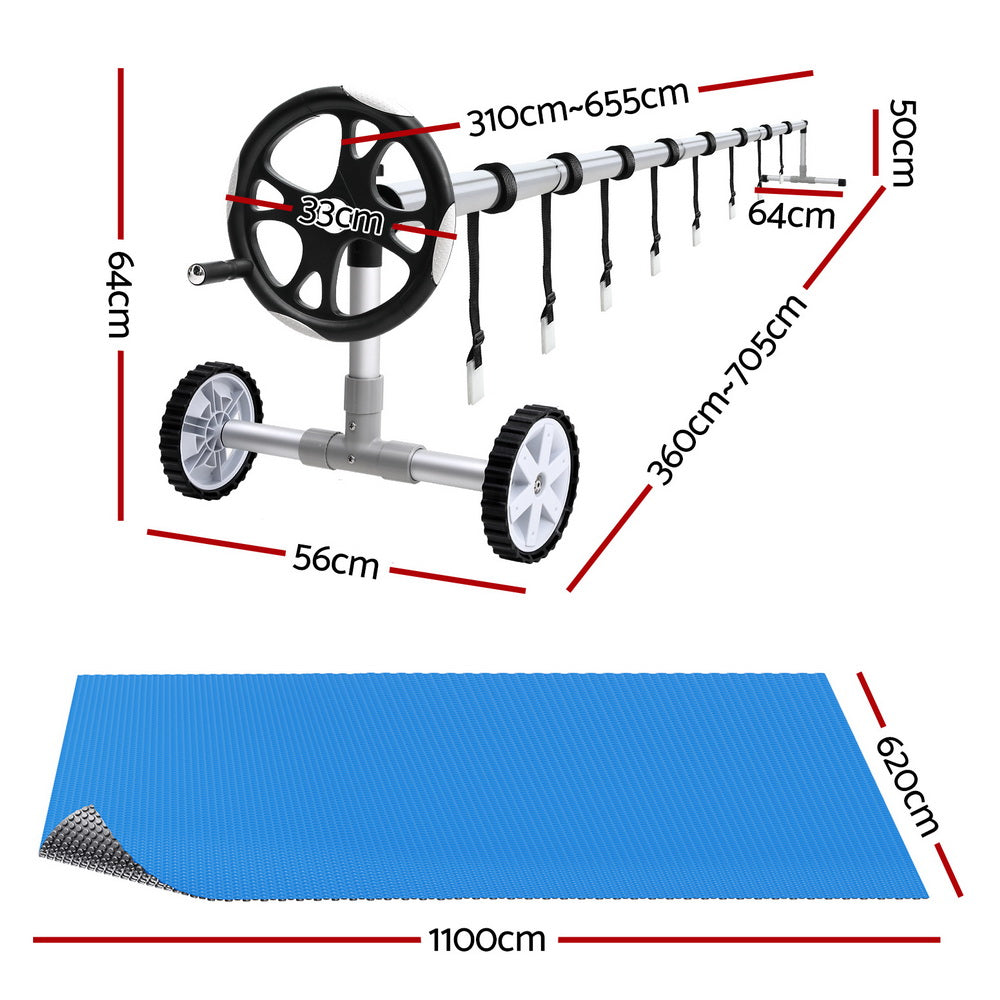 Aquabuddy Pool Cover 600 Micron 11x6.2m w/ Roller 6.55m Swimming Pools Solar Blanket