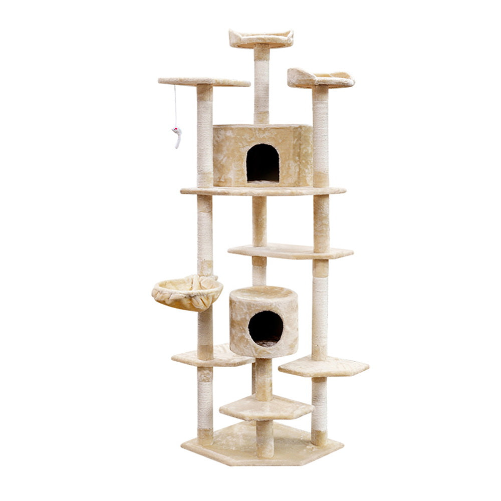 i.Pet Cat Tree 203cm Tower Scratching Post Scratcher Condo Trees House Bed Beige