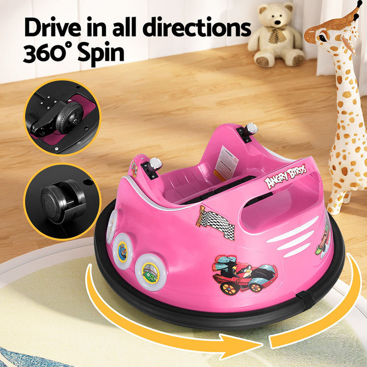 Kids Ride On Car Bumper Electric Toys Cars Light Remote Angry Birds Sticker Pink