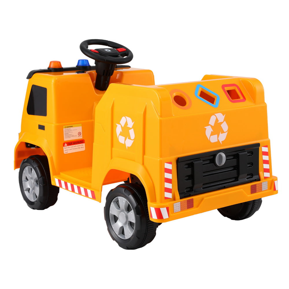 Rigo Kids Ride On Car Garbage Truck Police Light 12V Electric Toys Cars Yellow