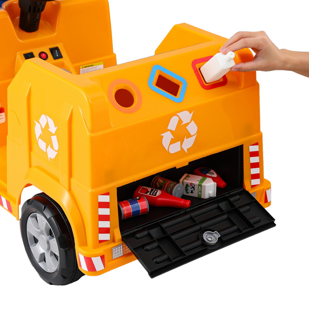 Rigo Kids Ride On Car Garbage Truck Police Light 12V Electric Toys Cars Yellow