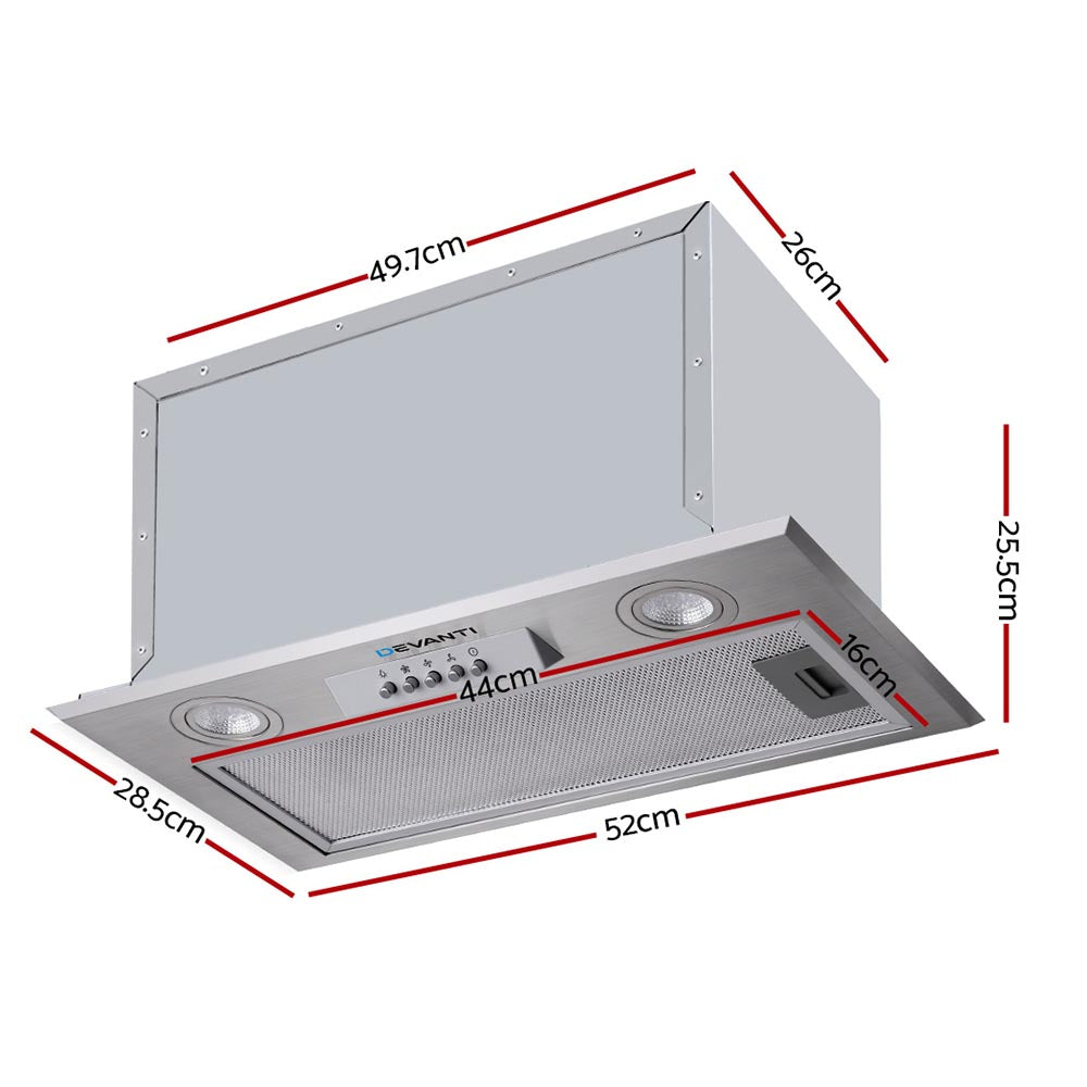 Devanti 520mm Range Hood 52cm Rangehood Stainless Steel