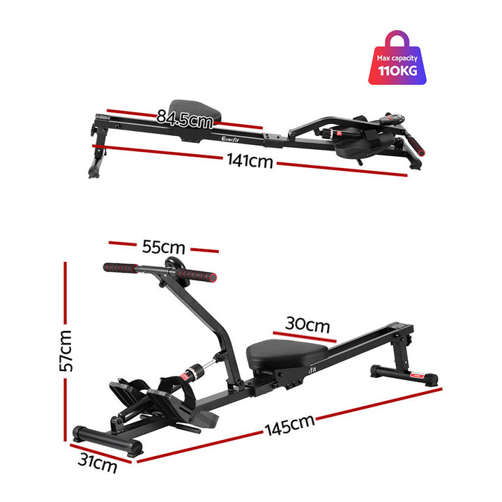 Everfit Hydraulic Rowing Machine Rower 12 Levels Resistance Exercise Fitness Gym Cardio