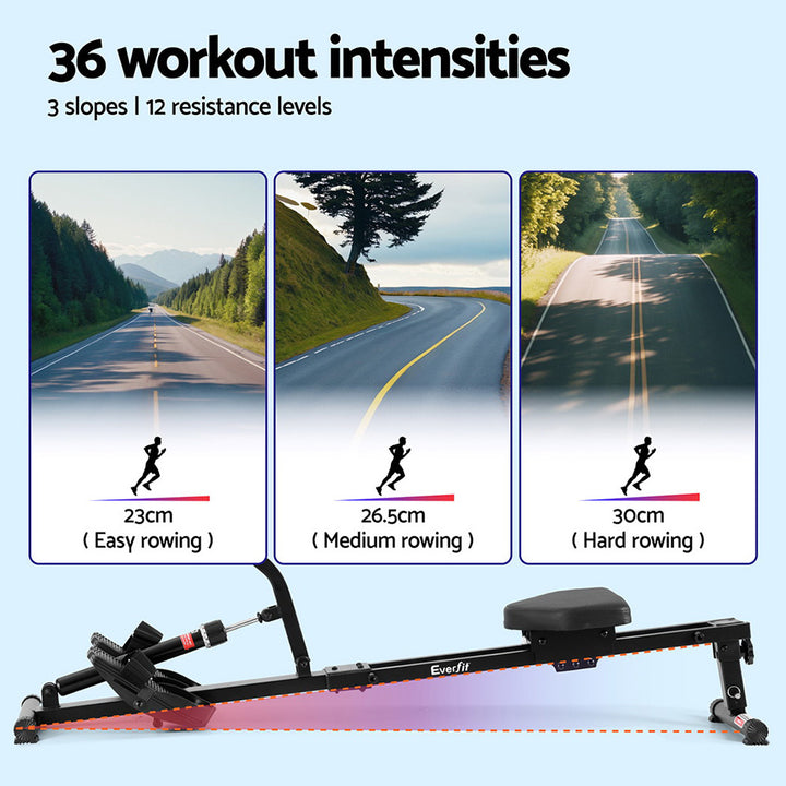 Everfit Hydraulic Rowing Machine Rower 12 Levels Resistance Exercise Fitness Gym Cardio