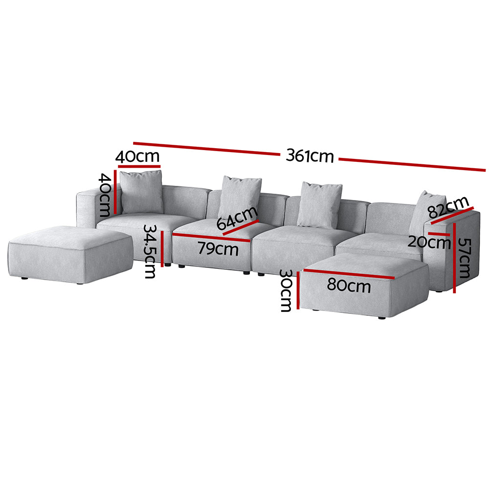 Artiss Modular Sofa Chaise Set 6-Seater Grey