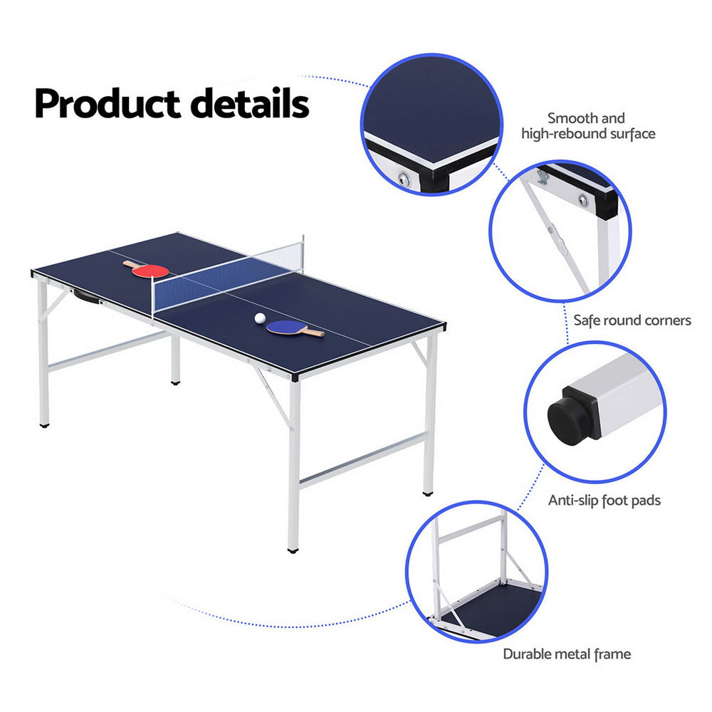 Everfit Table Tennis Ping Pong Table Portable Foldable Family Game Home Indoor