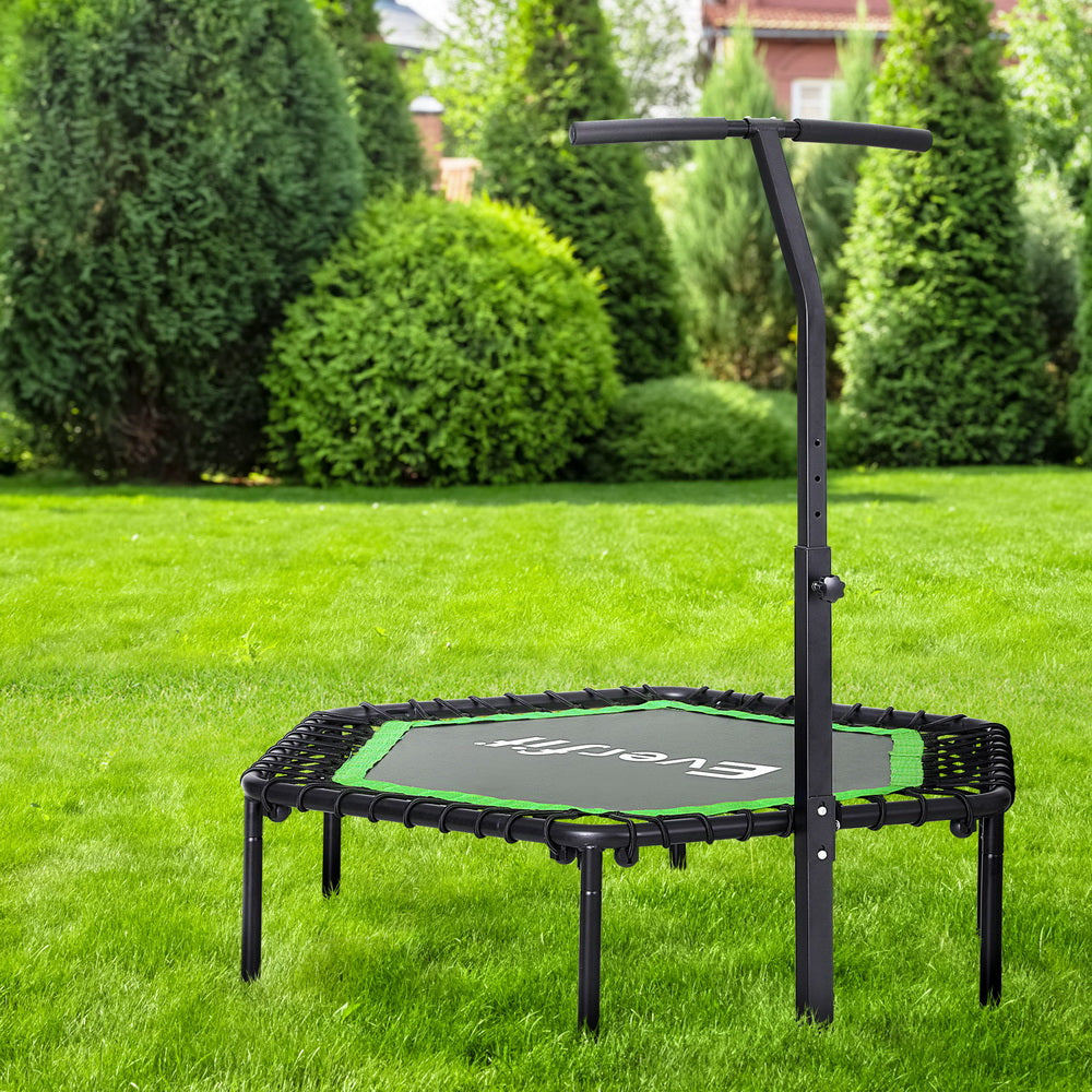 Everfit 48inch Hexagon Fitness Trampoline Rebounder Adjustable Handrail Green