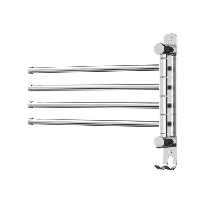 Towel Rail Rack Holder 4 Bars Wall Mounted Stainless Steel Swivel Hanging Hook