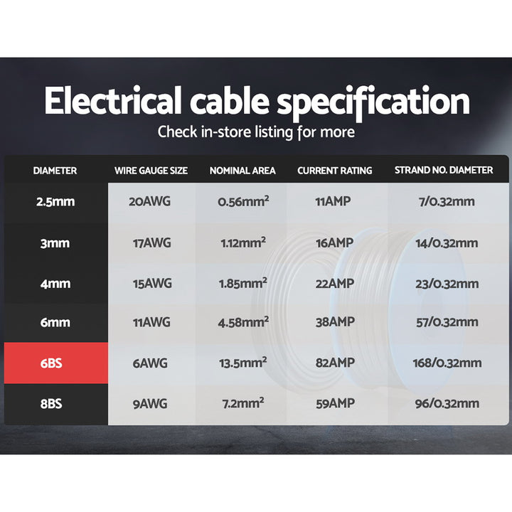 Giantz 6B&S 10M Twin Core Wire Electrical Cable Extension Car 450V 2 Sheath