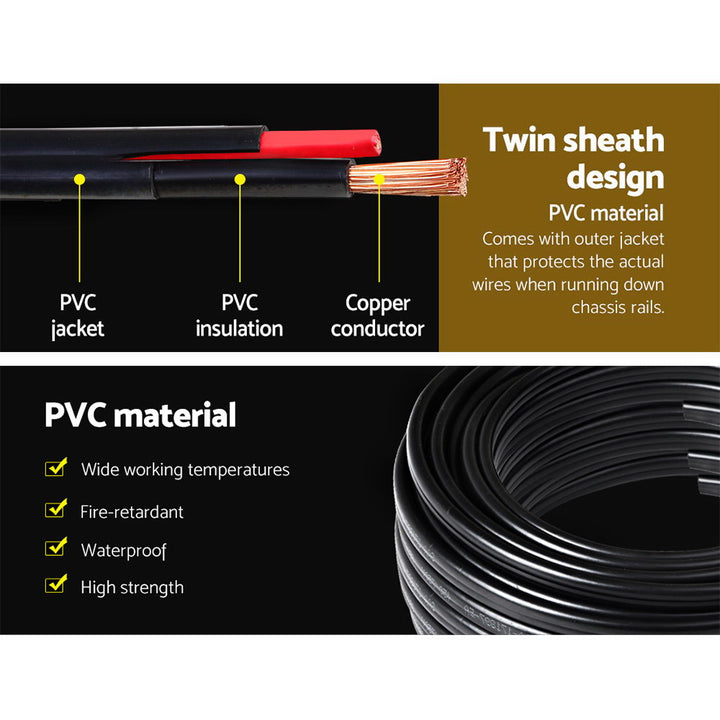 Giantz 6B&S 10M Twin Core Wire Electrical Cable Extension Car 450V 2 Sheath