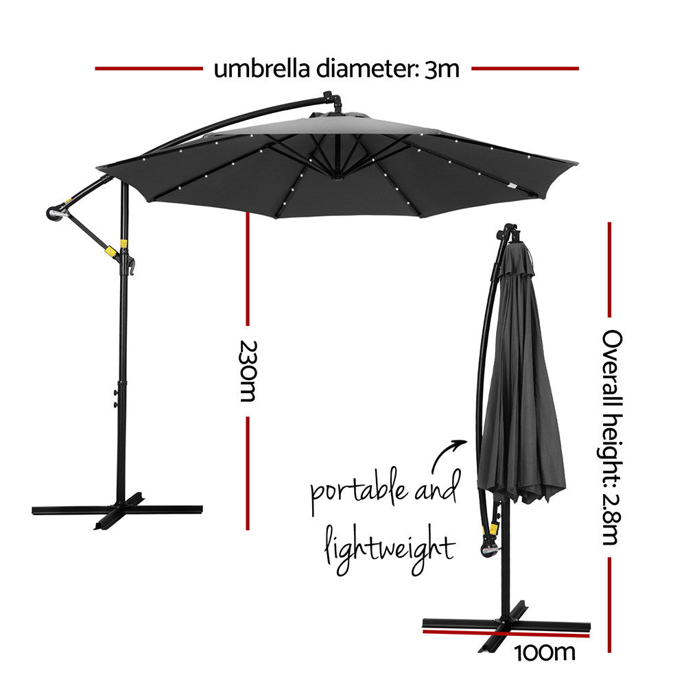 Instahut Outdoor Umbrella 3M Cantilever Beach LED Garden Shade Patio Charcoal