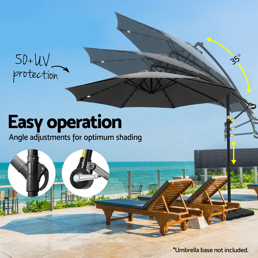 Instahut Outdoor Umbrella 3M Cantilever Beach LED Base Garden Sun Patio Charcoal