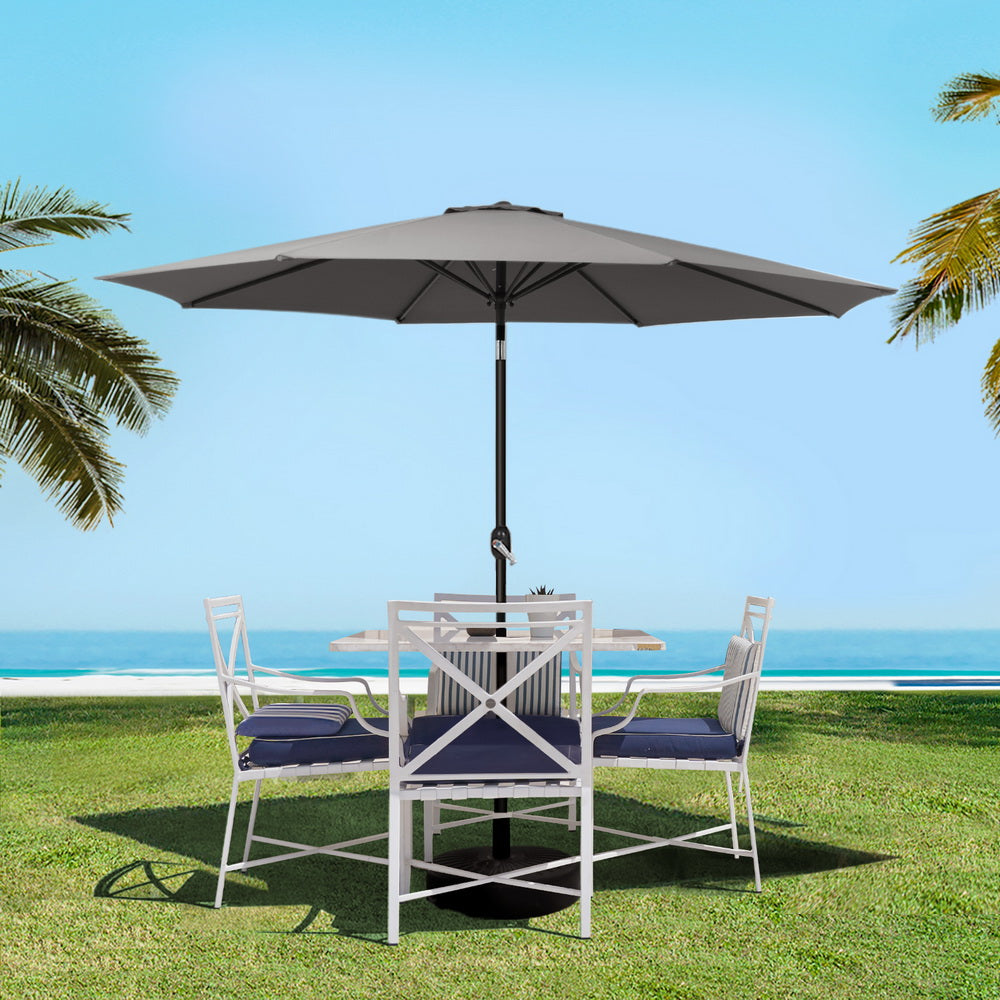 Instahut 2.7m Outdoor Umbrella w/Base Pole Stand Garden Sun Charcoal