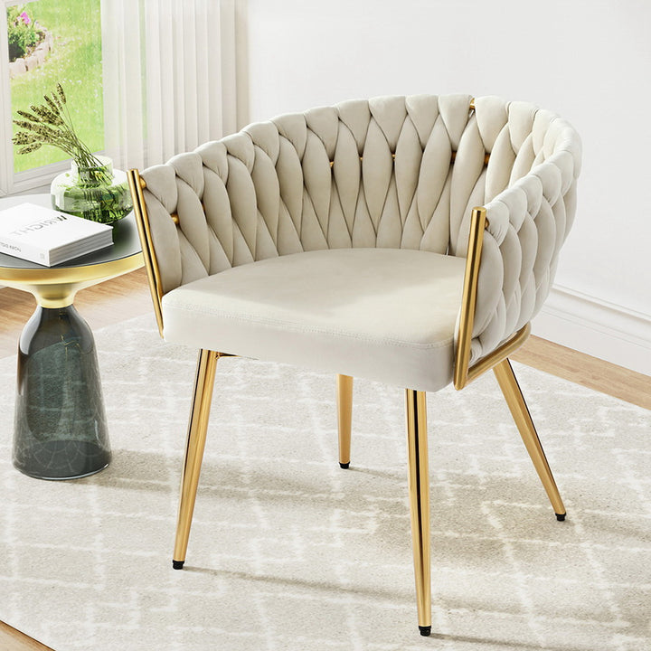 1 Artiss Dining Chair Velvet Armchair Beige