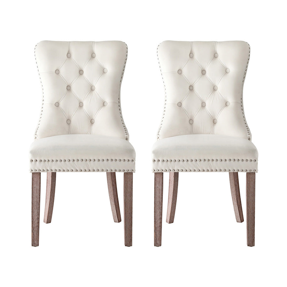 1 Set of 2 Artiss Dining Chairs Beige Velvet