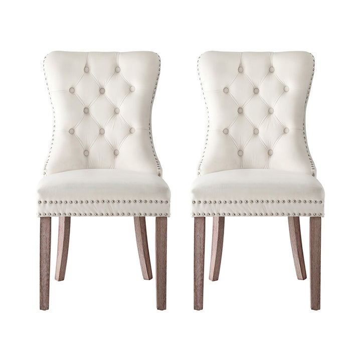 1 Set of 2 Artiss Dining Chairs Beige Velvet