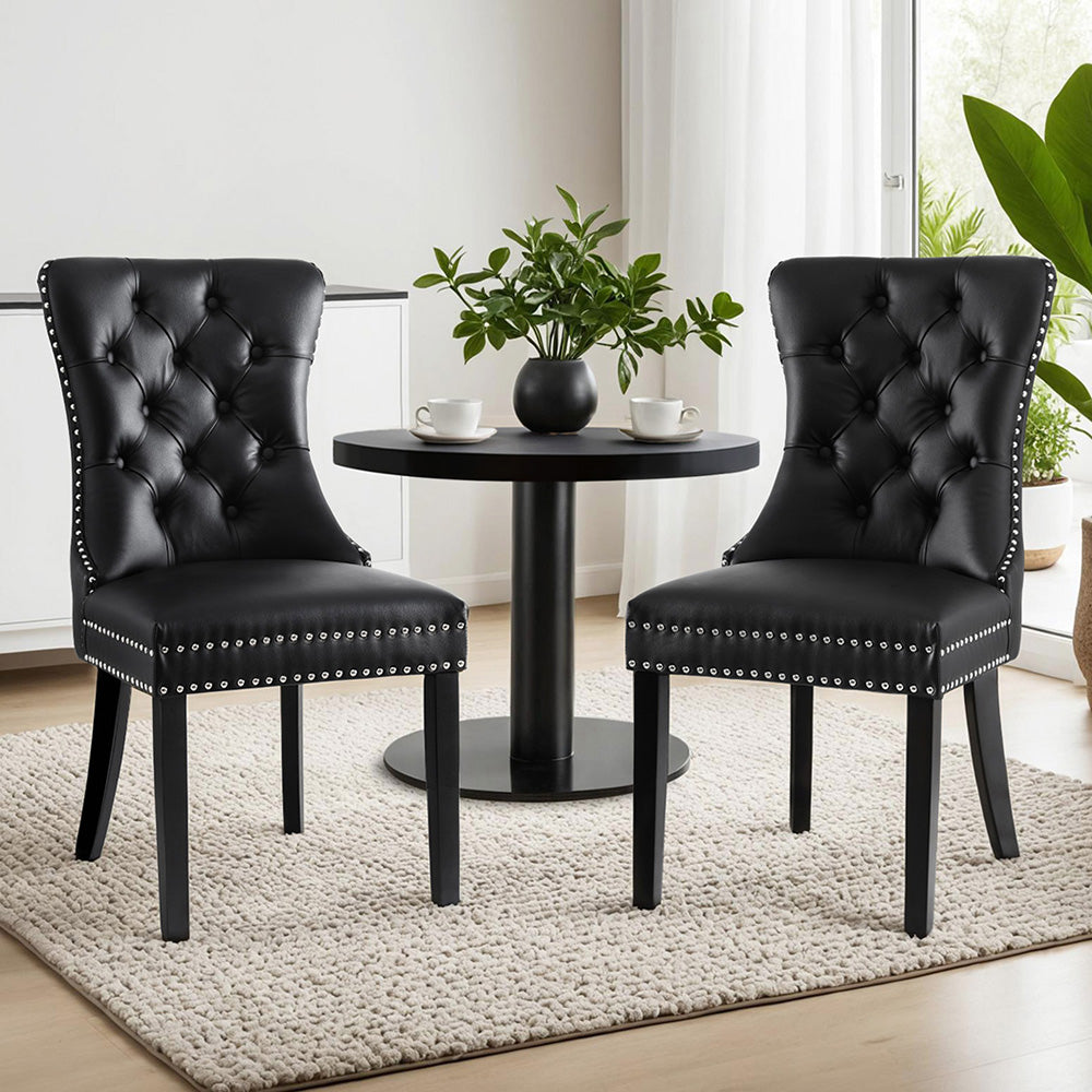 1 Set of 2 Artiss Dining Chairs Black Leather