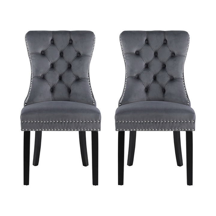 1 Set of 2 Artiss Dining Chairs Grey Velvet