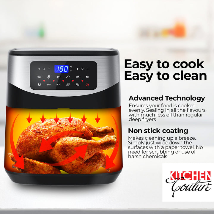 Kitchen Couture 12 Litre Air Fryer Multifunctional LCD One Touch Display Silver