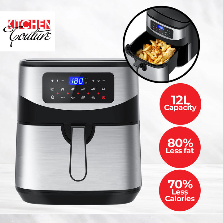 Kitchen Couture 12 Litre Air Fryer Multifunctional LCD One Touch Display Silver