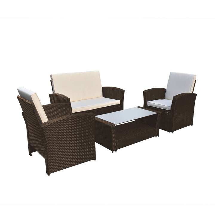 Arcadia Furniture Outdoor 4 Piece Sofa Lounge Set Wicker Rattan Garden - Oatmeal and Grey