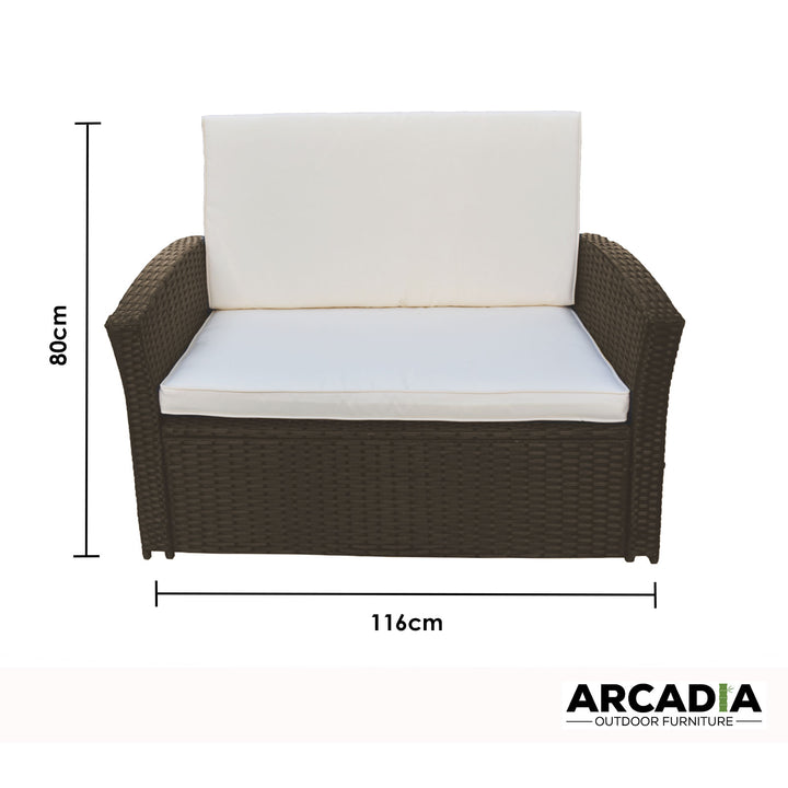 Arcadia Furniture Outdoor 4 Piece Sofa Lounge Set Wicker Rattan Garden - Oatmeal and Grey