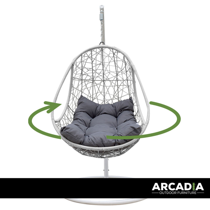 Arcadia Furniture Rocking Egg Chair Swing Lounge Hammock Pod Wicker Curved - White and Grey