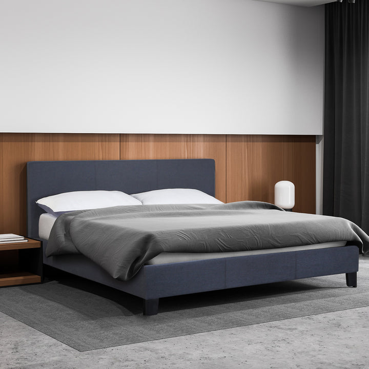 Milano Sienna Luxury Bed Frame Base And Headboard Solid Wood Padded Linen Fabric - Double - Charcoal