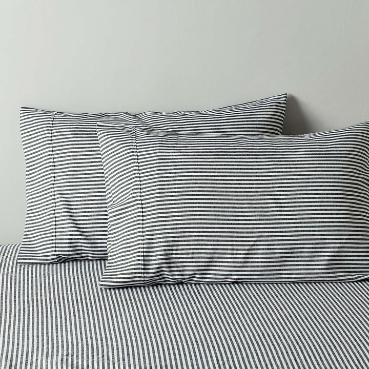 Royal Comfort Stripes Linen Blend Sheet Set Bedding Luxury Breathable Ultra Soft - King - Charcoal