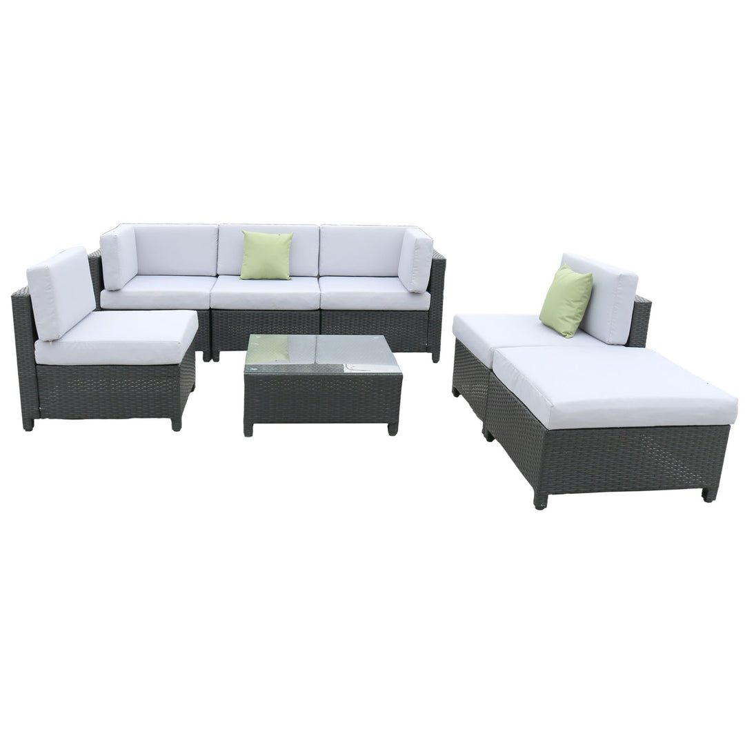 Milano 7 Piece Wicker Rattan Sofa Set Black Grey Outdoor Lounge Patio Furniture