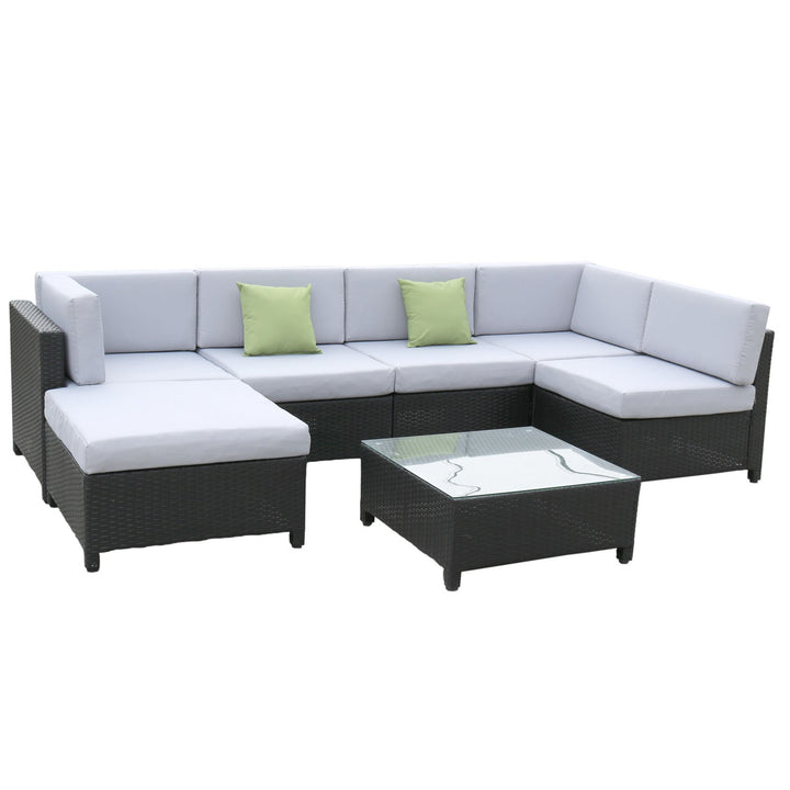 Milano 7 Piece Wicker Rattan Sofa Set Black Grey Outdoor Lounge Patio Furniture