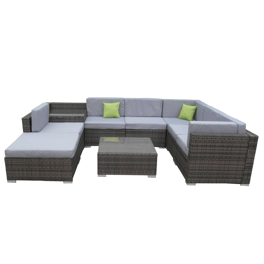 Milano 9 Piece Wicker Rattan Sofa Set Oatmeal Grey Outdoor Lounge Furniture